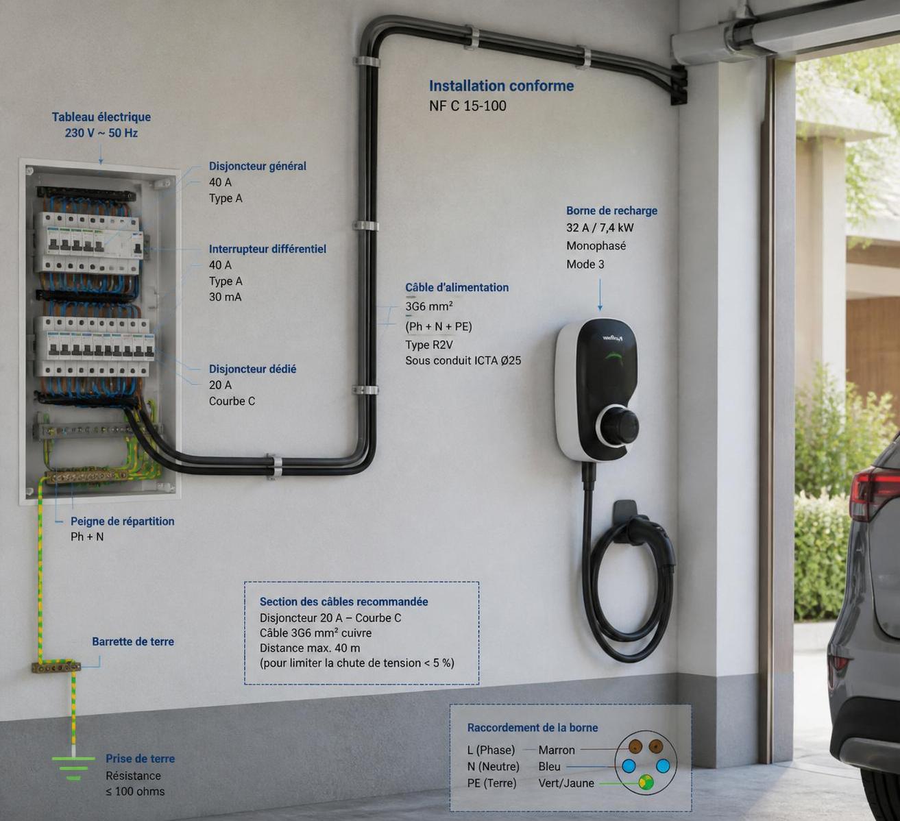 Schéma électrique d'une borne de recharge : ce que ton électricien doit installer et pourquoi 2 découvrez le schéma électrique essentiel pour l'installation d'une borne de recharge, avec les éléments que votre électricien doit mettre en place et les raisons derrière chaque étape.